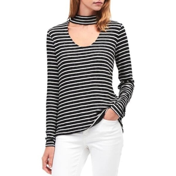 Calvin Klein Jeans Striped Cut-Out Mock Neck Top M - Picture 1 of 9